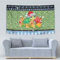 Micronesia Christmas Tapestry with Santa Turtle Coral Reef and Holiday Ocean Pattern TS04 - Polynesian Pride
