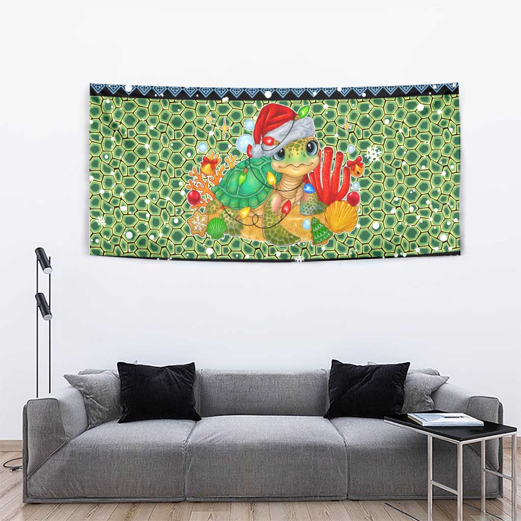 Micronesia Christmas Tapestry with Santa Turtle Coral Reef and Holiday Ocean Pattern TS04 - Polynesian Pride
