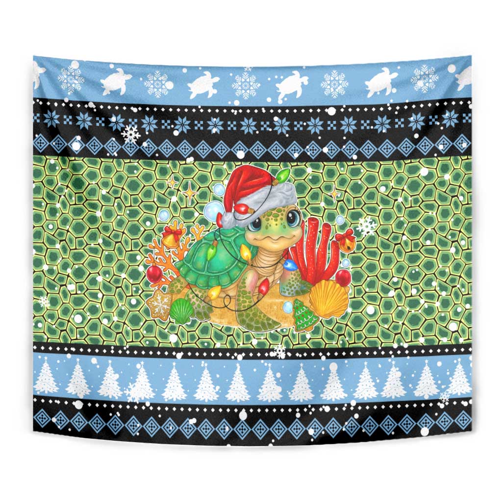 Micronesia Christmas Tapestry with Santa Turtle Coral Reef and Holiday Ocean Pattern TS04 - Polynesian Pride