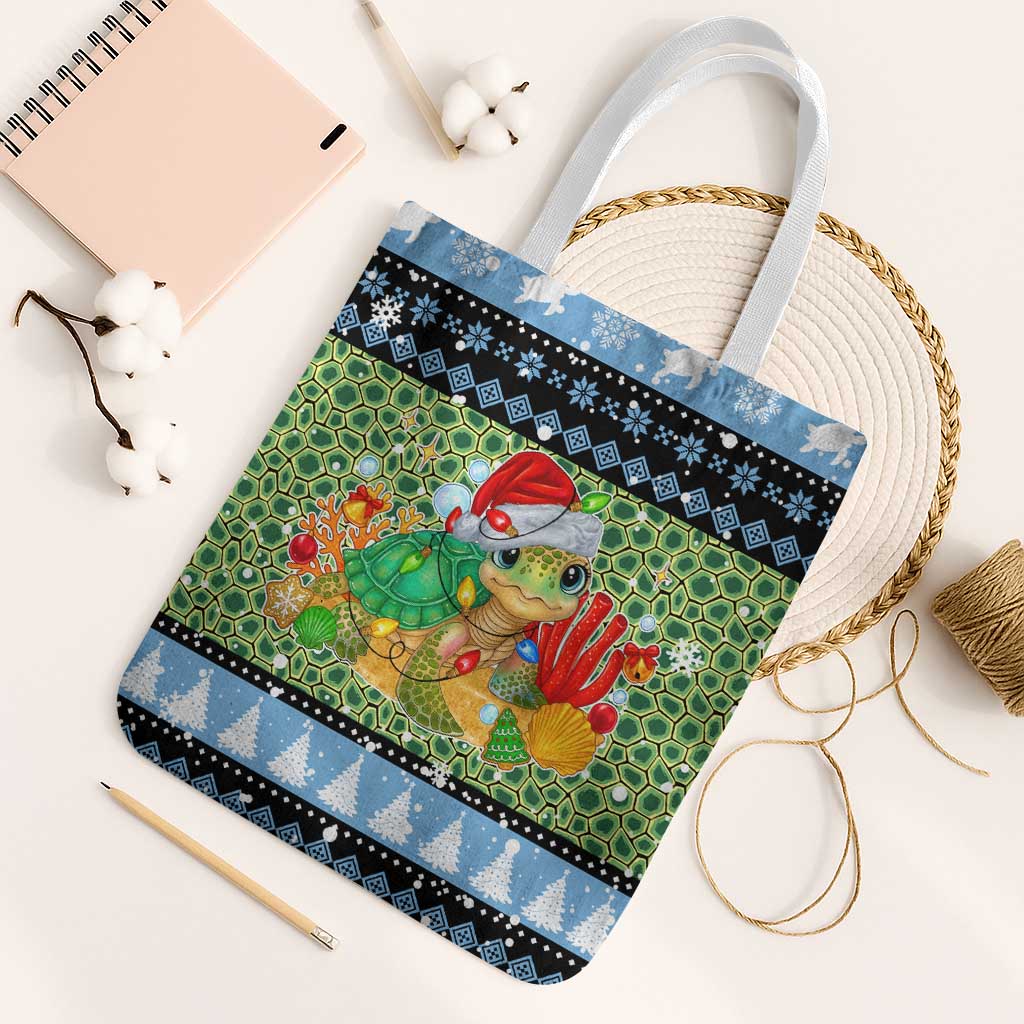 Micronesia Christmas Tote Bag with Santa Turtle Coral Reef and Holiday Ocean Pattern - Polynesian Pride