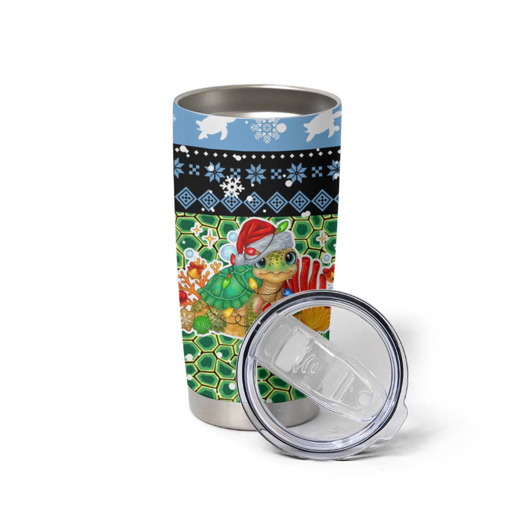 Micronesia Christmas Tumbler Cup with Santa Turtle Coral Reef and Holiday Ocean Pattern - Polynesian Pride