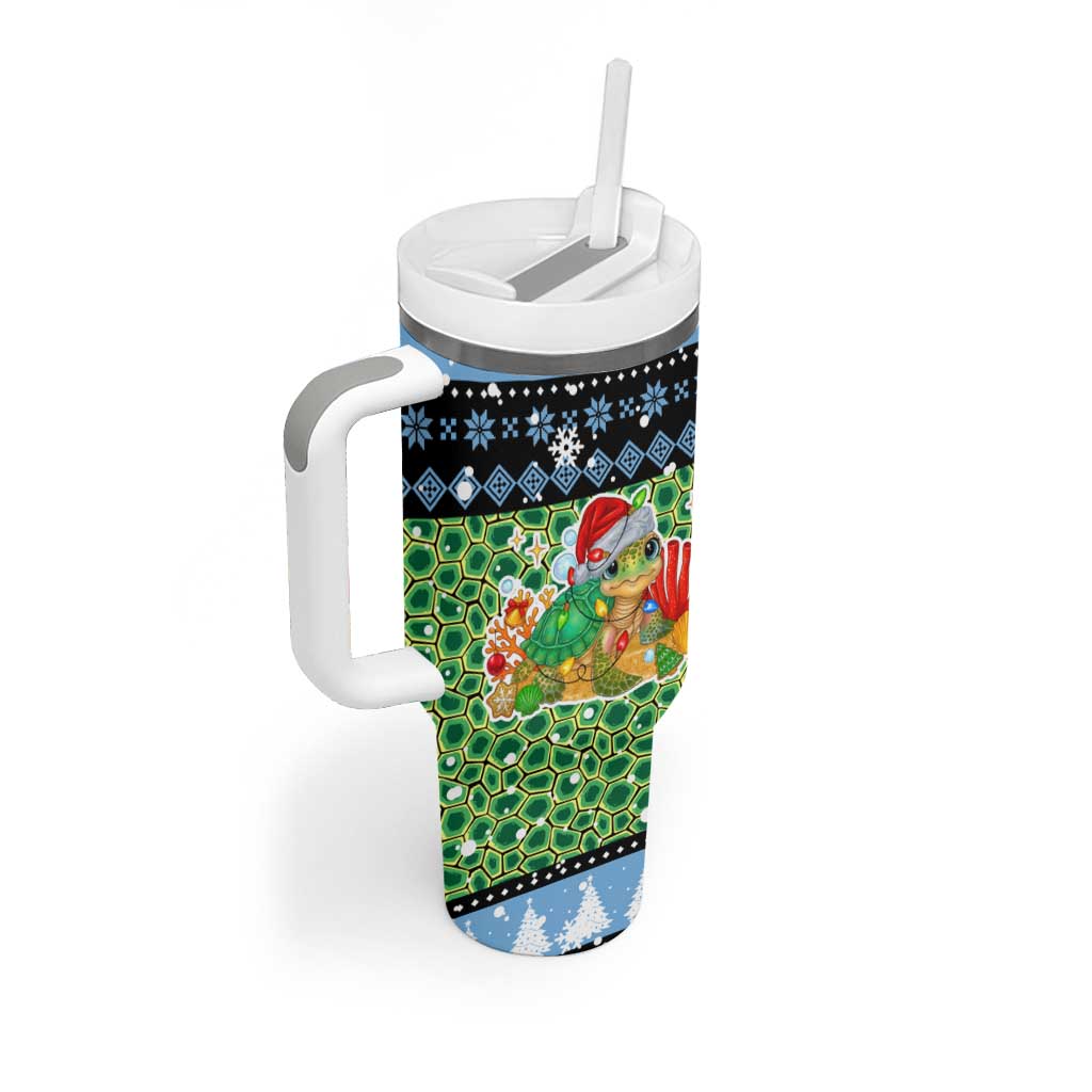Micronesia Christmas Tumbler With Handle with Santa Turtle Coral Reef and Holiday Ocean Pattern - Polynesian Pride