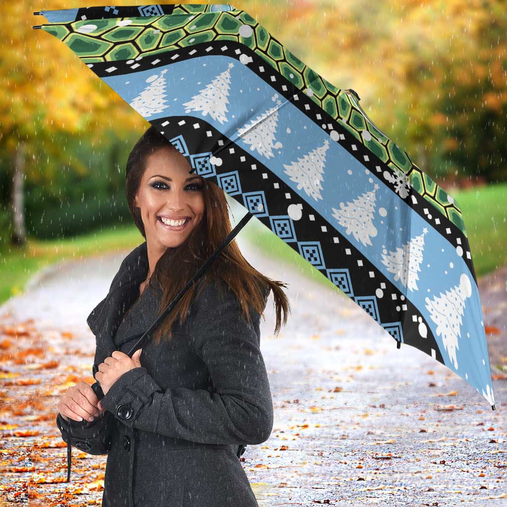 Micronesia Christmas Umbrella with Santa Turtle Coral Reef and Holiday Ocean Pattern - Polynesian Pride