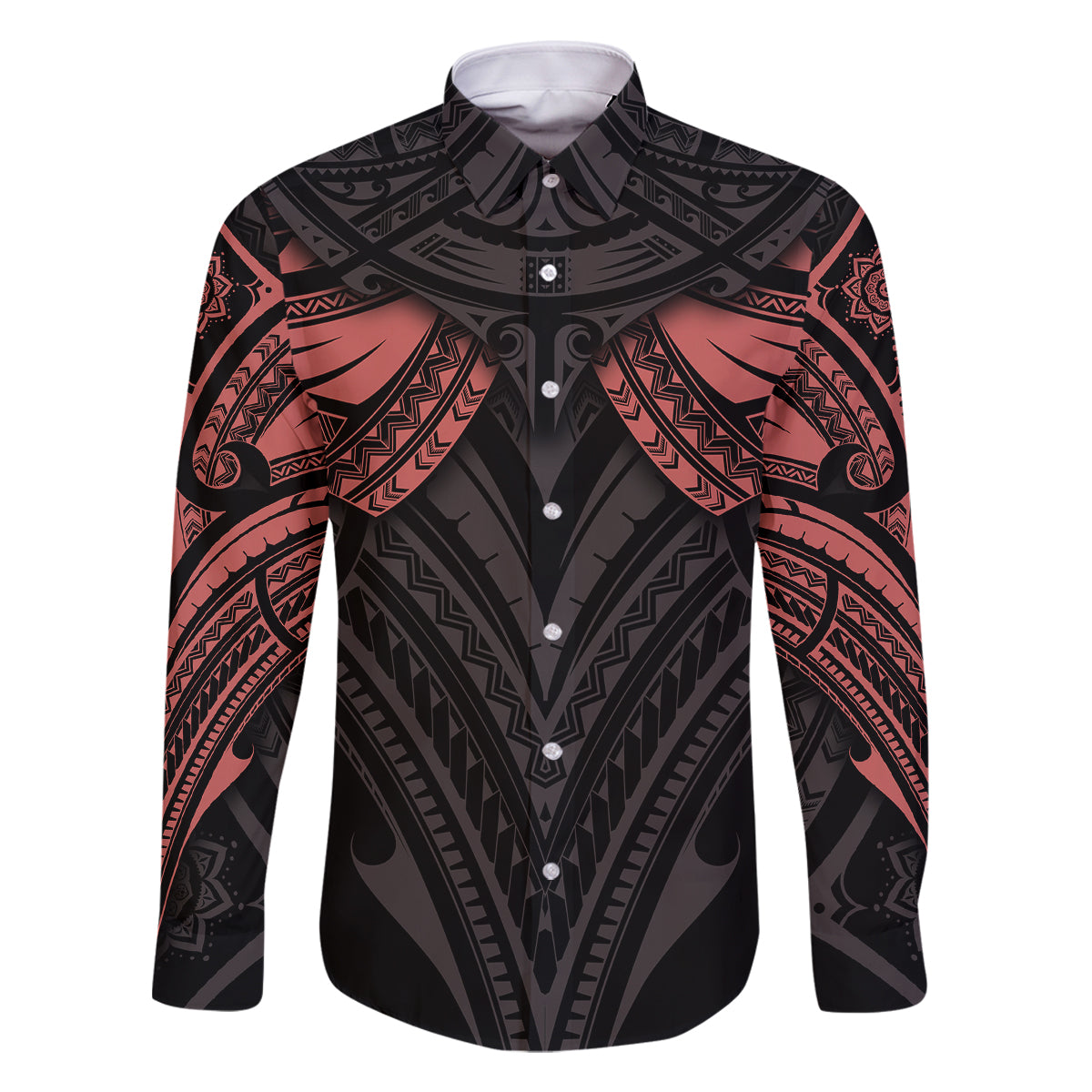 Feminine Polynesian Family Matching Off Shoulder Short Dress and Hawaiian Shirt Mandala Tattoo Style TS04 Dad's Shirt - Long Sleeve Black - Polynesian Pride