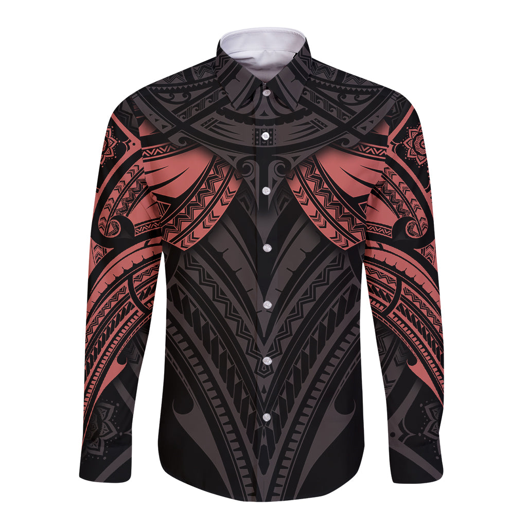 Feminine Polynesian Long Sleeve Button Shirt Mandala Tattoo Style TS04 Unisex Black - Polynesian Pride