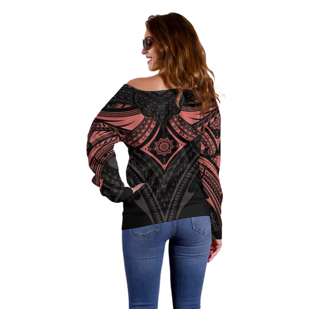 Feminine Polynesian Off Shoulder Sweater Mandala Tattoo Style TS04 - Polynesian Pride