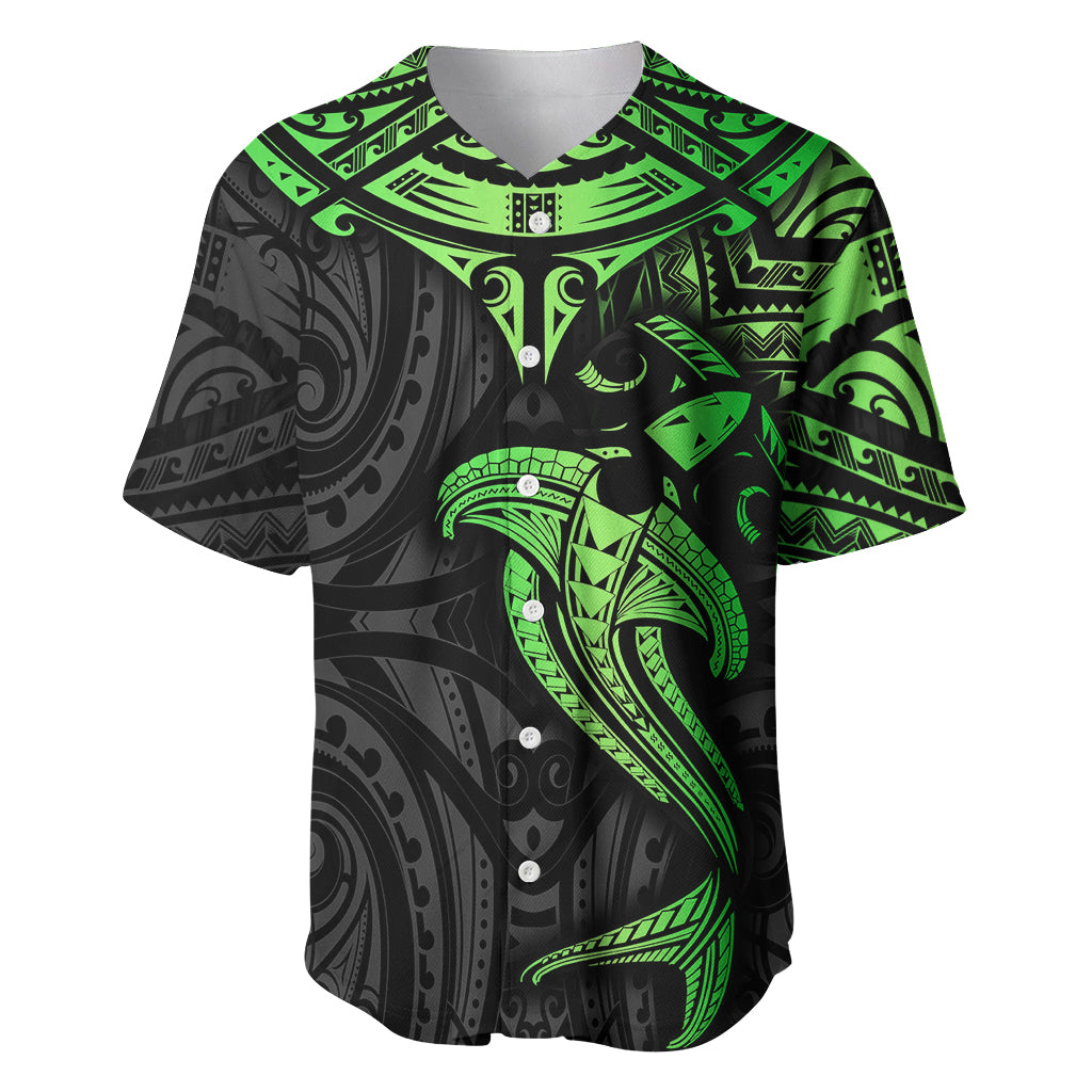 Polynesian Baseball Jersey Hammerhead Shark Tribal Pattern Black Green Version TS04 Black Green - Polynesian Pride