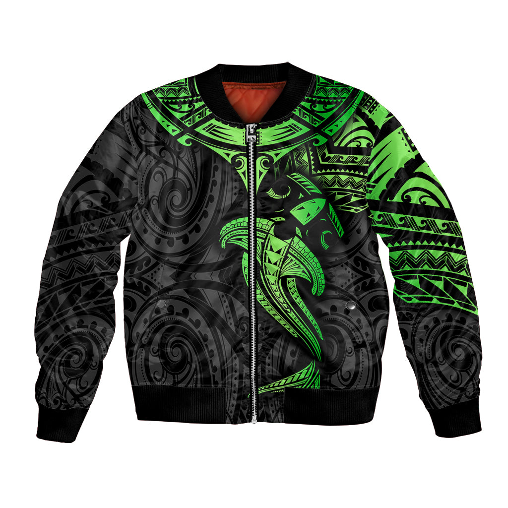 Polynesian Bomber Jacket Hammerhead Shark Tribal Pattern Black Green Version TS04 Unisex Black/Green - Polynesian Pride