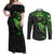 Polynesian Couples Matching Off Shoulder Maxi Dress and Long Sleeve Button Shirts Hammerhead Shark Tribal Pattern Black Green Version TS04 Black/Green - Polynesian Pride