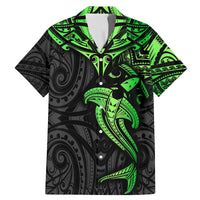 Polynesian Family Matching Mermaid Dress and Hawaiian Shirt Hammerhead Shark Tribal Pattern Black Green Version TS04 Dad's Shirt - Short Sleeve Black Green - Polynesian Pride