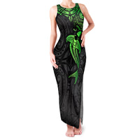 Polynesian Family Matching Tank Maxi Dress and Hawaiian Shirt Hammerhead Shark Tribal Pattern Black Green Version TS04 Mom's Dress Black Green - Polynesian Pride