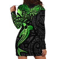 Polynesian Hoodie Dress Hammerhead Shark Tribal Pattern Black Green Version TS04 - Polynesian Pride