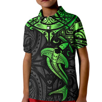 Polynesian Kid Polo Shirt Hammerhead Shark Tribal Pattern Black Green Version TS04 Kid Black/Green - Polynesian Pride