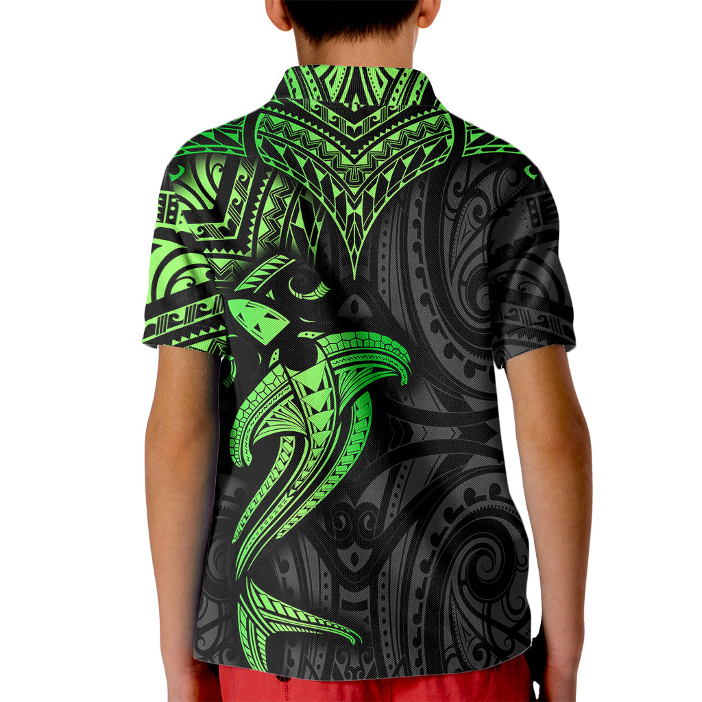 Polynesian Kid Polo Shirt Hammerhead Shark Tribal Pattern Black Green Version TS04 - Polynesian Pride