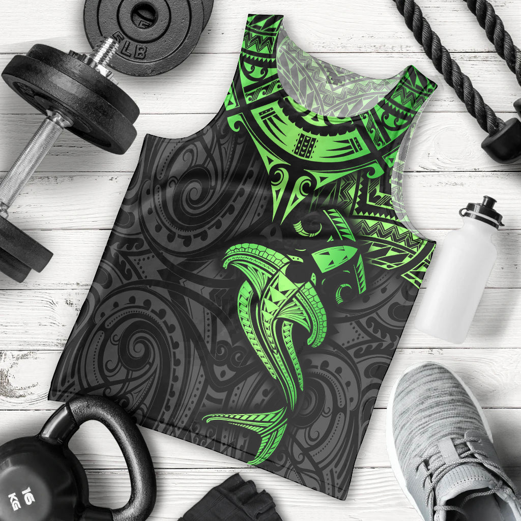 Polynesian Men Tank Top Hammerhead Shark Tribal Pattern Black Green Version TS04 Black Green - Polynesian Pride