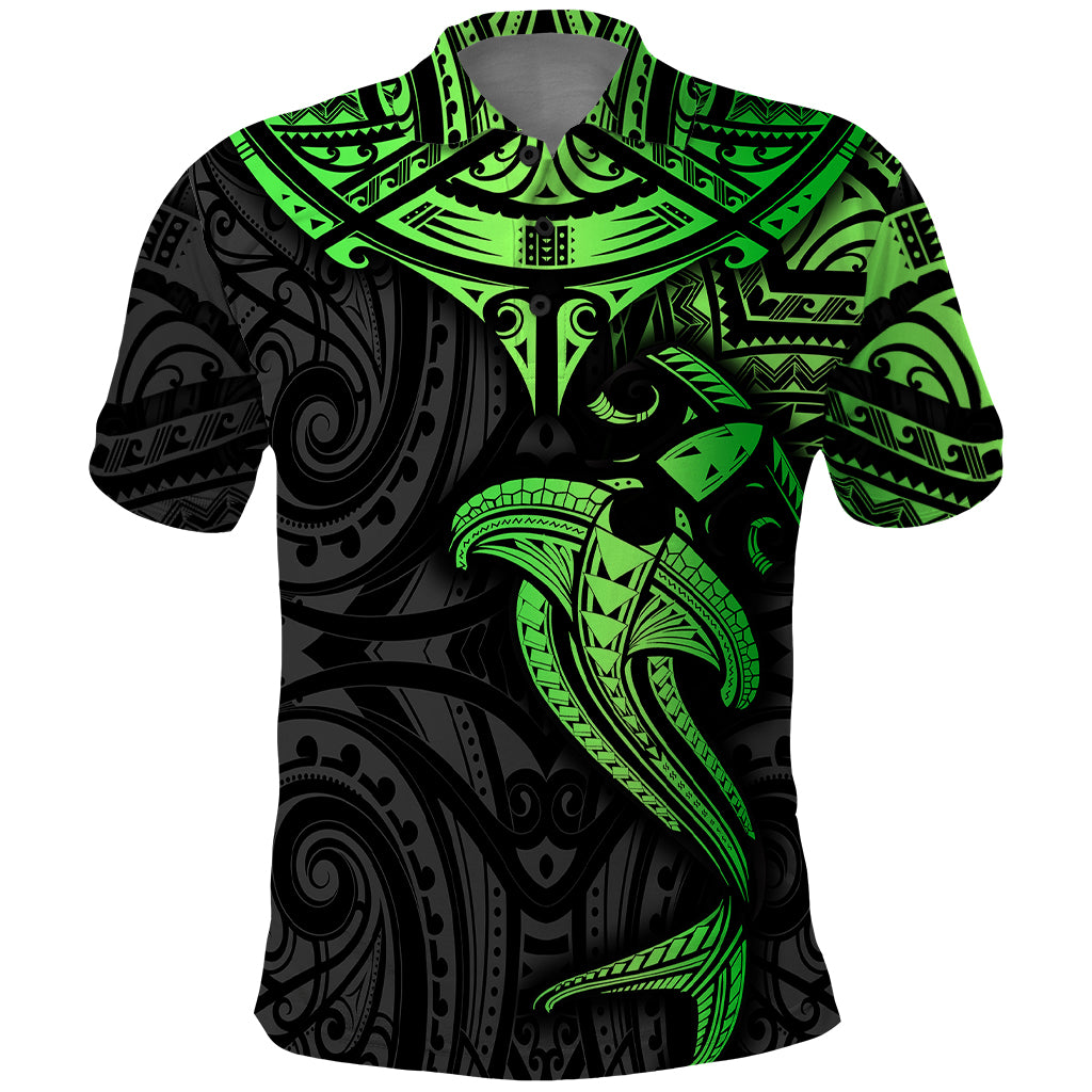 Polynesian Polo Shirt Hammerhead Shark Tribal Pattern Black Green Version TS04 Black/Green - Polynesian Pride