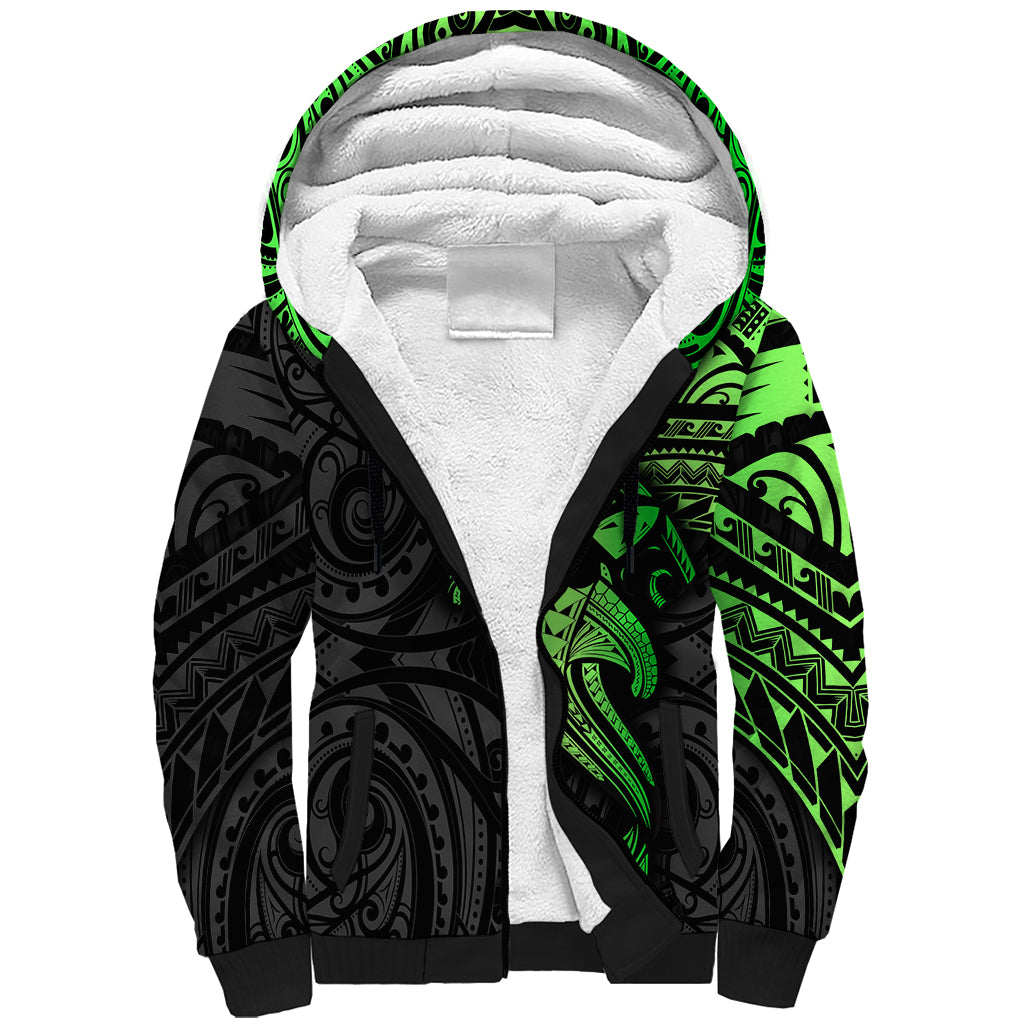 Polynesian Sherpa Hoodie Hammerhead Shark Tribal Pattern Black Green Version TS04 Unisex Black/Green - Polynesian Pride