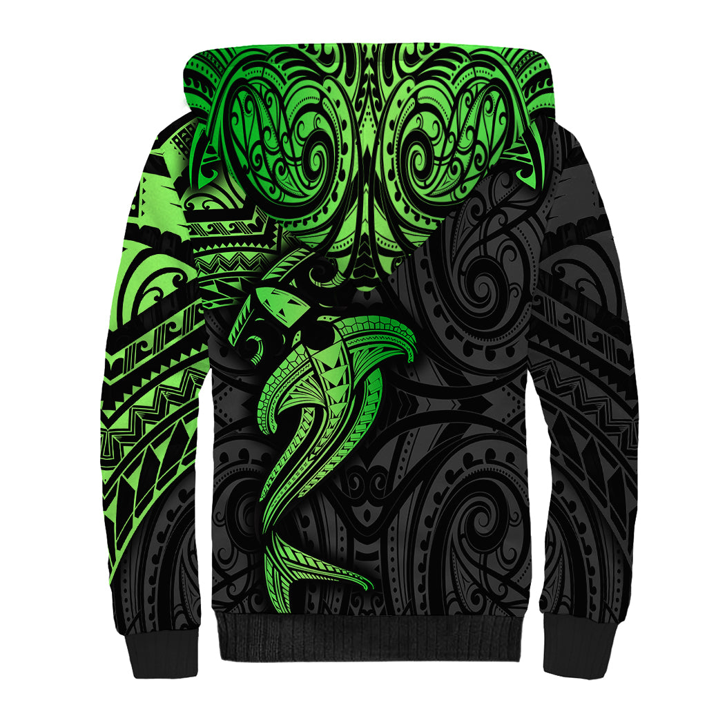 Polynesian Sherpa Hoodie Hammerhead Shark Tribal Pattern Black Green Version TS04 - Polynesian Pride