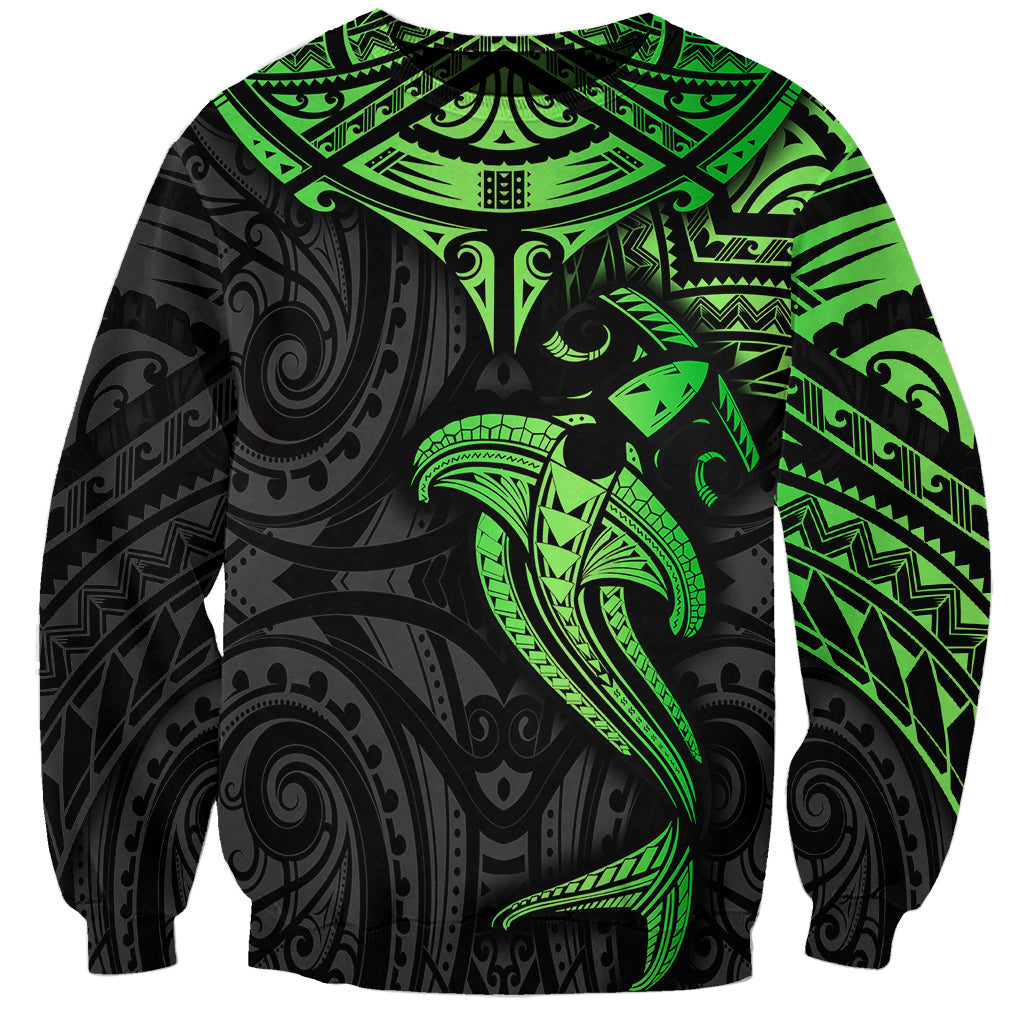 Polynesian Sweatshirt Hammerhead Shark Tribal Pattern Black Green Version TS04 Unisex Black/Green - Polynesian Pride
