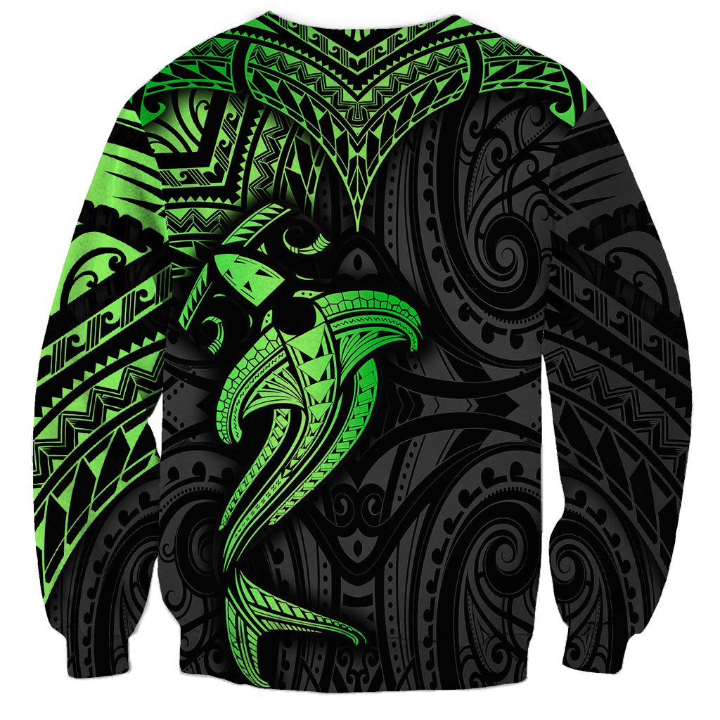Polynesian Sweatshirt Hammerhead Shark Tribal Pattern Black Green Version TS04 - Polynesian Pride