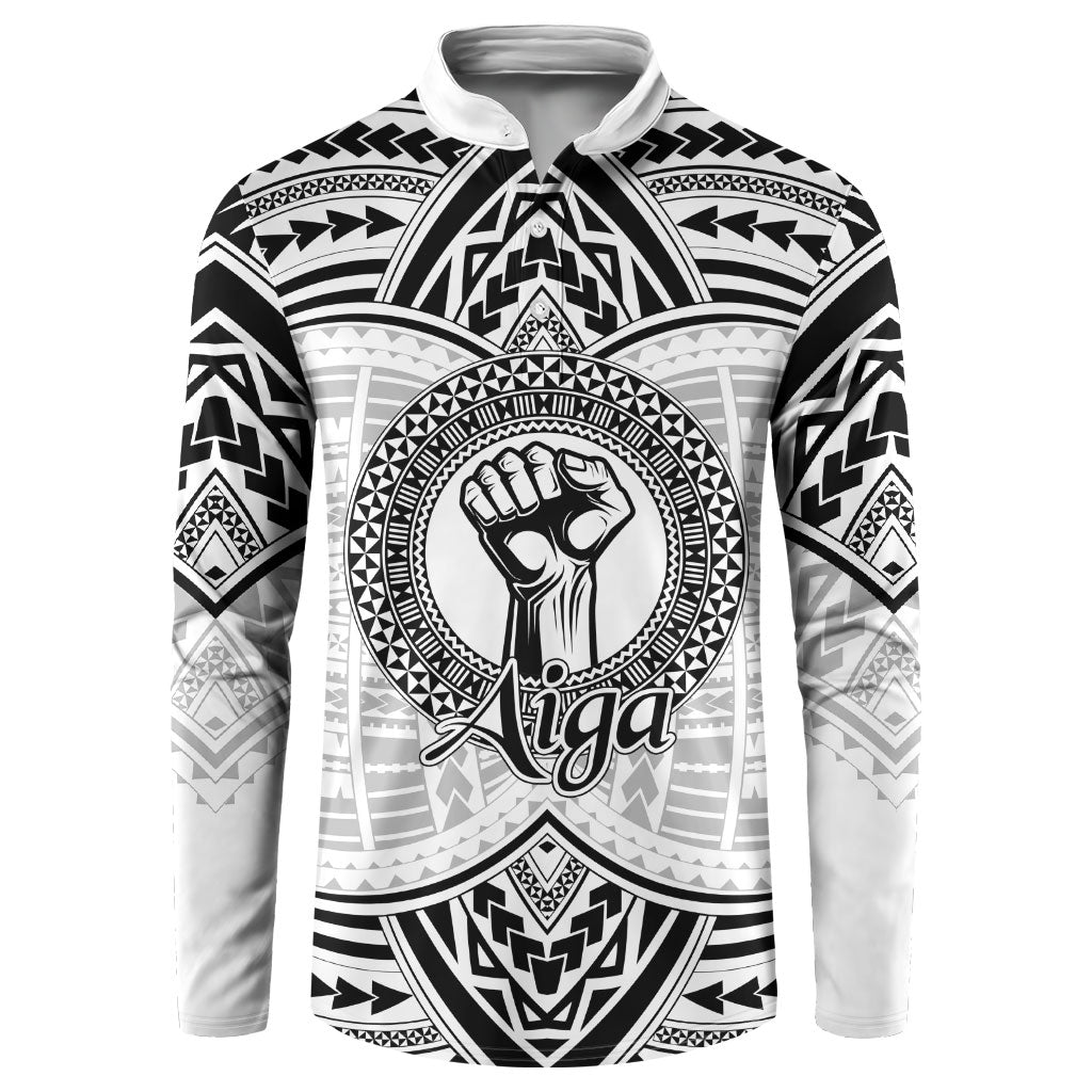 Aiga Samoa Raised Fist Button Sweatshirt Polynesian Tribal Tattoo Art Family Pride