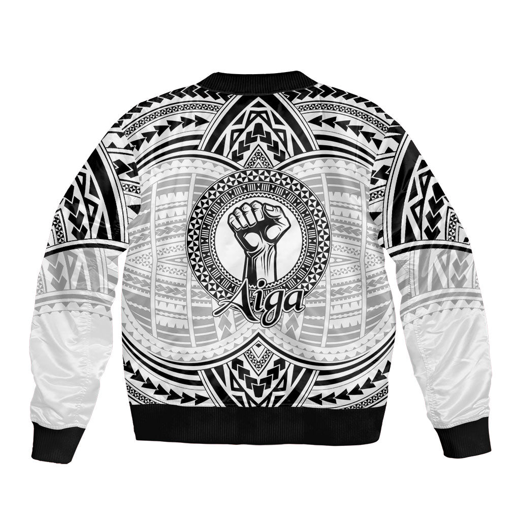 Aiga Samoa Raised Fist Sleeve Zip Bomber Jacket Polynesian Tribal Tattoo Art Family Pride TS04 - Polynesian Pride