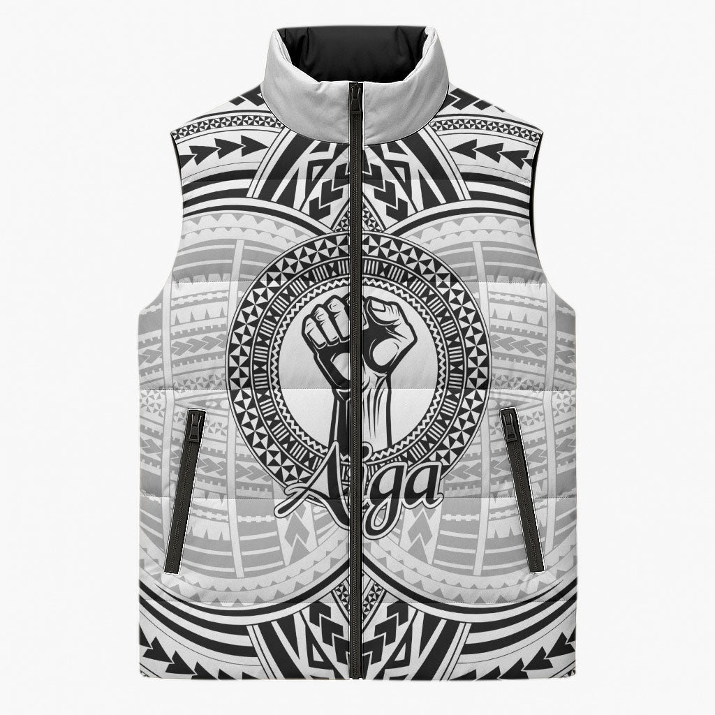 Aiga Samoa Raised Fist Sleeveless Puffer Jacket Polynesian Tribal Tattoo Art Family Pride