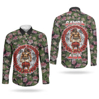 Samoa Aiga Polynesian Couples Matching Long Sleeve Bodycon Dress and Long Sleeve Button Shirt Tropical Floral Hibiscus Pattern Island Heritage TS04 - Polynesian Pride