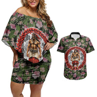 Samoa Aiga Polynesian Couples Matching Off Shoulder Short Dress and Hawaiian Shirt Tropical Floral Hibiscus Pattern Island Heritage TS04 Green Red - Polynesian Pride