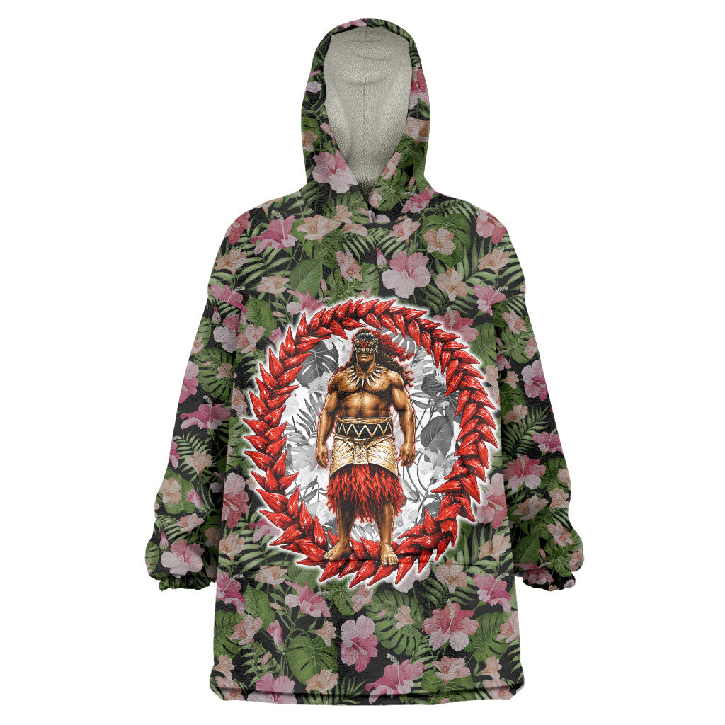 Samoa Aiga Polynesian Wearable Blanket Hoodie Tropical Floral Hibiscus Pattern Island Heritage TS04 One Size Green Red - Polynesian Pride