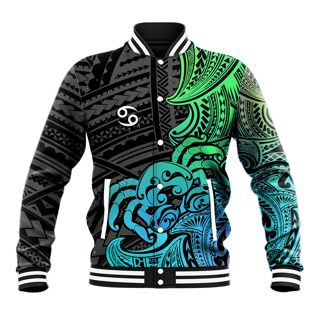 Zodiac Cancer Baseball Jacket Polynesian in Gradient Blue TS04 Unisex Gradient Blue - Polynesian Pride