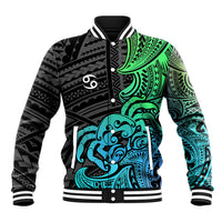 Zodiac Cancer Baseball Jacket Polynesian in Gradient Blue TS04 Unisex Gradient Blue - Polynesian Pride