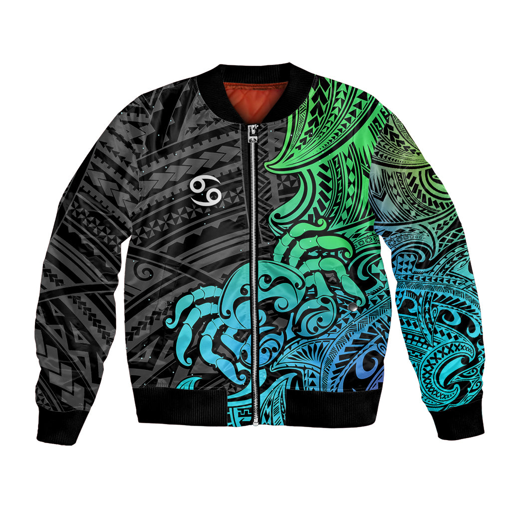 Zodiac Cancer Bomber Jacket Polynesian in Gradient Blue TS04 Unisex Gradient Blue - Polynesian Pride