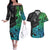 Zodiac Cancer Couples Matching Off The Shoulder Long Sleeve Dress and Hawaiian Shirt Polynesian in Gradient Blue TS04 Gradient Blue - Polynesian Pride