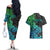 Zodiac Cancer Couples Matching Off The Shoulder Long Sleeve Dress and Hawaiian Shirt Polynesian in Gradient Blue TS04 - Polynesian Pride