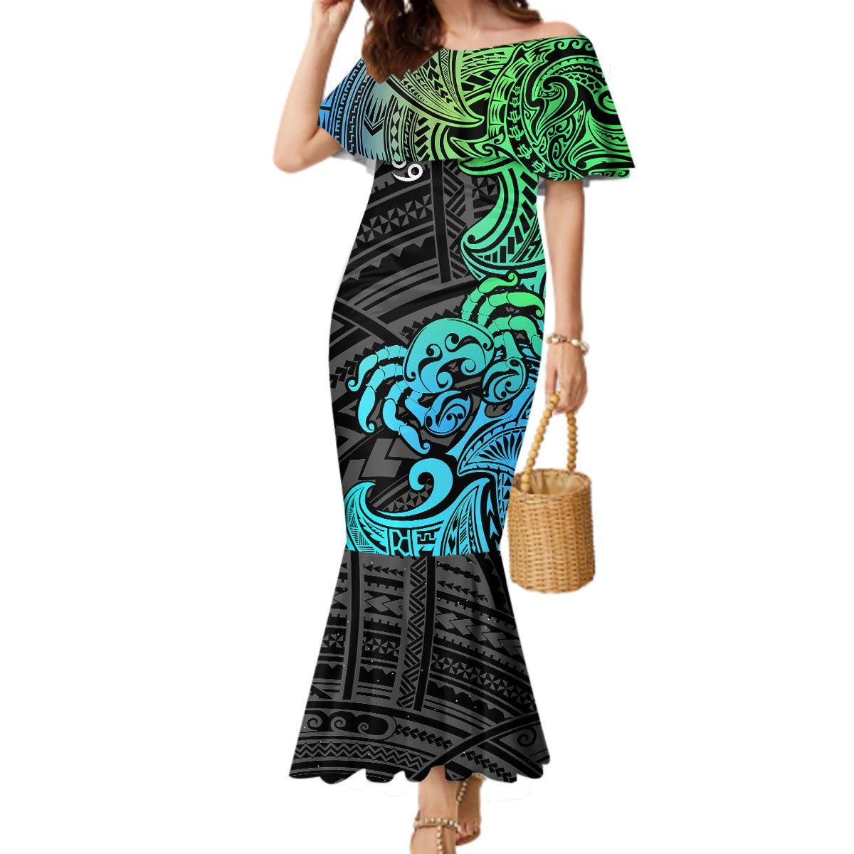 Zodiac Cancer Mermaid Dress Polynesian in Gradient Blue TS04 Women Gradient Blue - Polynesian Pride