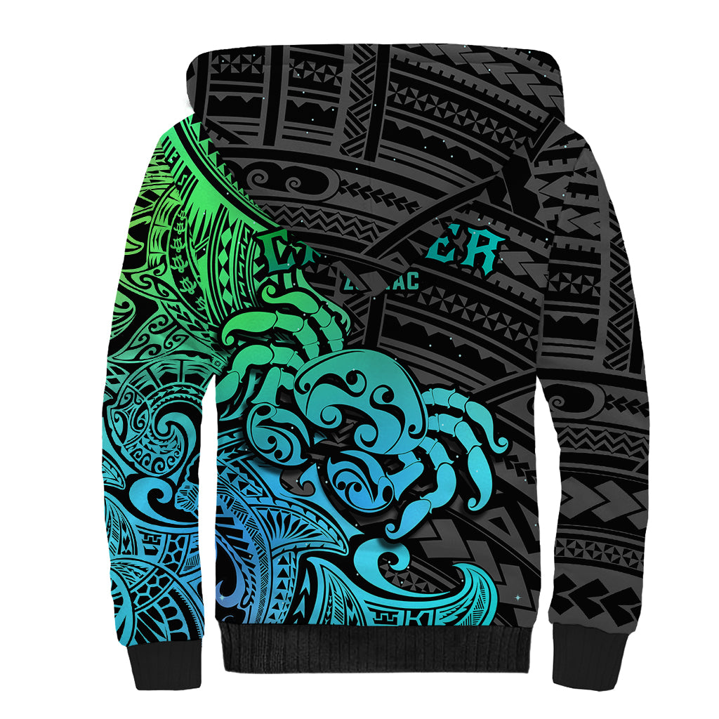 Zodiac Cancer Sherpa Hoodie Polynesian in Gradient Blue TS04 - Polynesian Pride