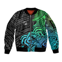 Zodiac Cancer Sleeve Zip Bomber Jacket Polynesian in Gradient Blue TS04 Unisex Gradient Blue - Polynesian Pride