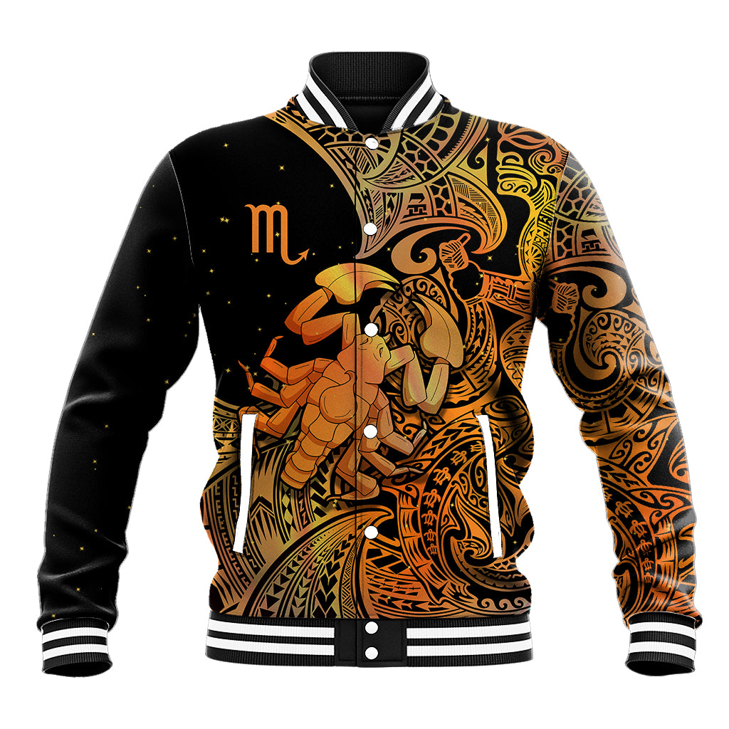 Zodiac Scorpio Baseball Jacket Polynesian in Orange TS04 Unisex Orange - Polynesian Pride