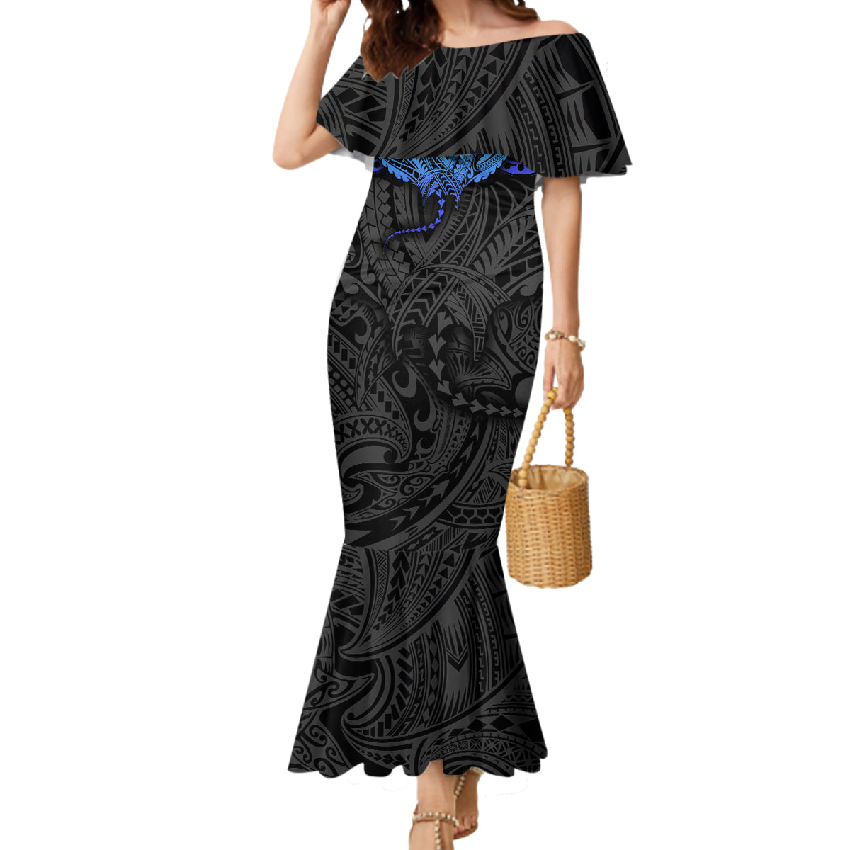 Polynesian Ray Pattern Mermaid Dress TS04 Women Black/Blue - Polynesian Pride