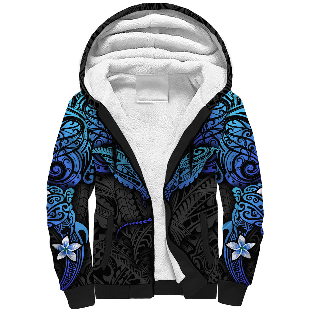 Polynesian Ray Pattern Sherpa Hoodie TS04 Unisex Black/Blue - Polynesian Pride