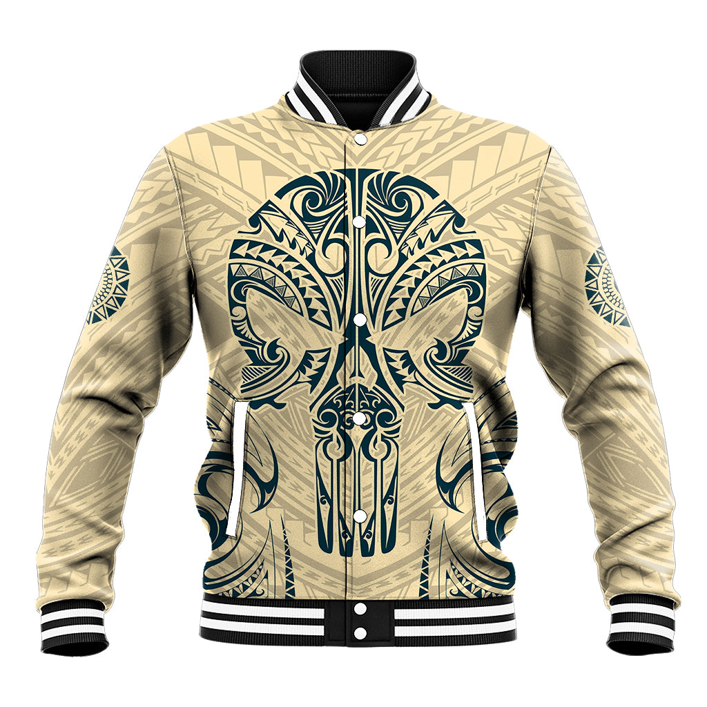 Polynesian Baseball Jacket Warrior Skull with Tribal Patterns Tattoo Design TS04 Unisex Yellow - Polynesian Pride