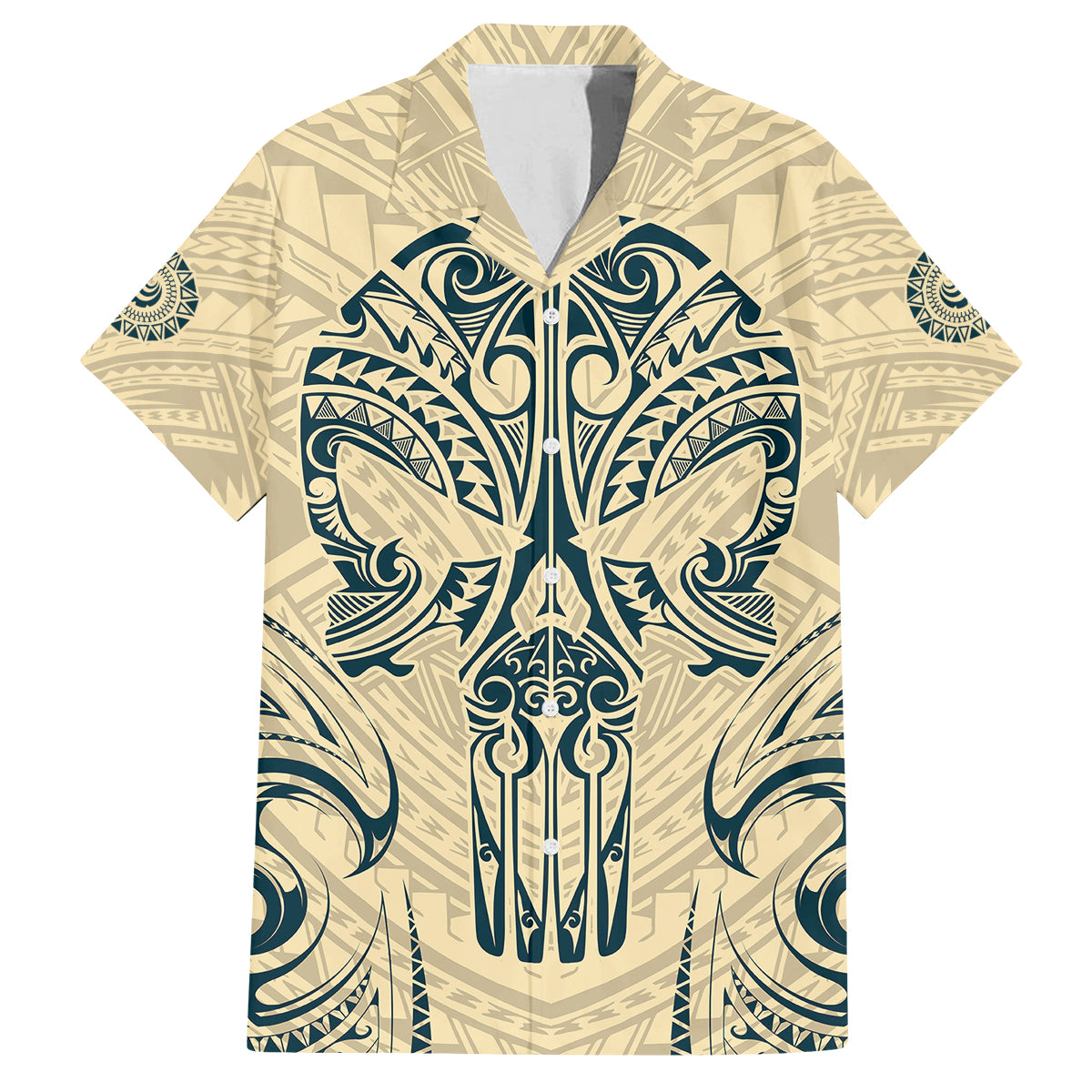 Polynesian Family Matching Long Sleeve Bodycon Dress and Hawaiian Shirt Warrior Skull with Tribal Patterns Tattoo Design TS04 Dad's Shirt - Short Sleeve Yellow - Polynesian Pride
