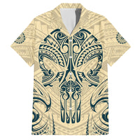 Polynesian Family Matching Off Shoulder Short Dress and Hawaiian Shirt Warrior Skull with Tribal Patterns Tattoo Design TS04 Dad's Shirt - Short Sleeve Yellow - Polynesian Pride