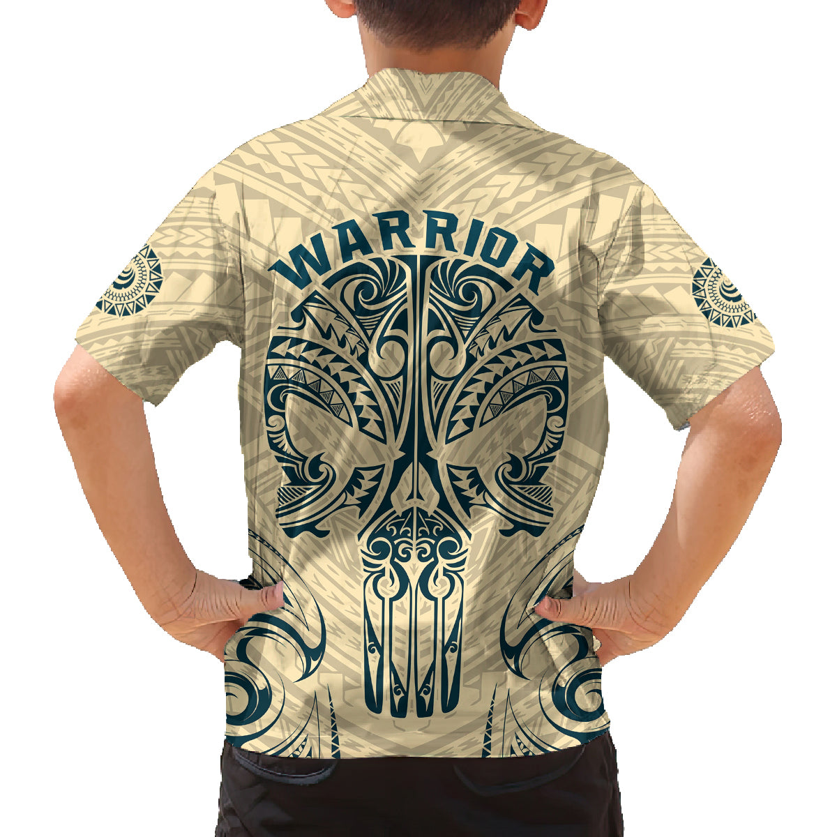 Polynesian Family Matching Puletasi Dress and Hawaiian Shirt Warrior Skull with Tribal Patterns Tattoo Design TS04 - Polynesian Pride