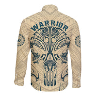 Polynesian Long Sleeve Button Shirt Warrior Skull with Tribal Patterns Tattoo Design TS04 - Polynesian Pride