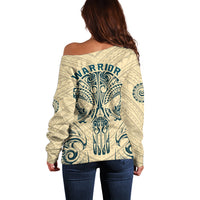 Polynesian Off Shoulder Sweater Warrior Skull with Tribal Patterns Tattoo Design TS04 - Polynesian Pride