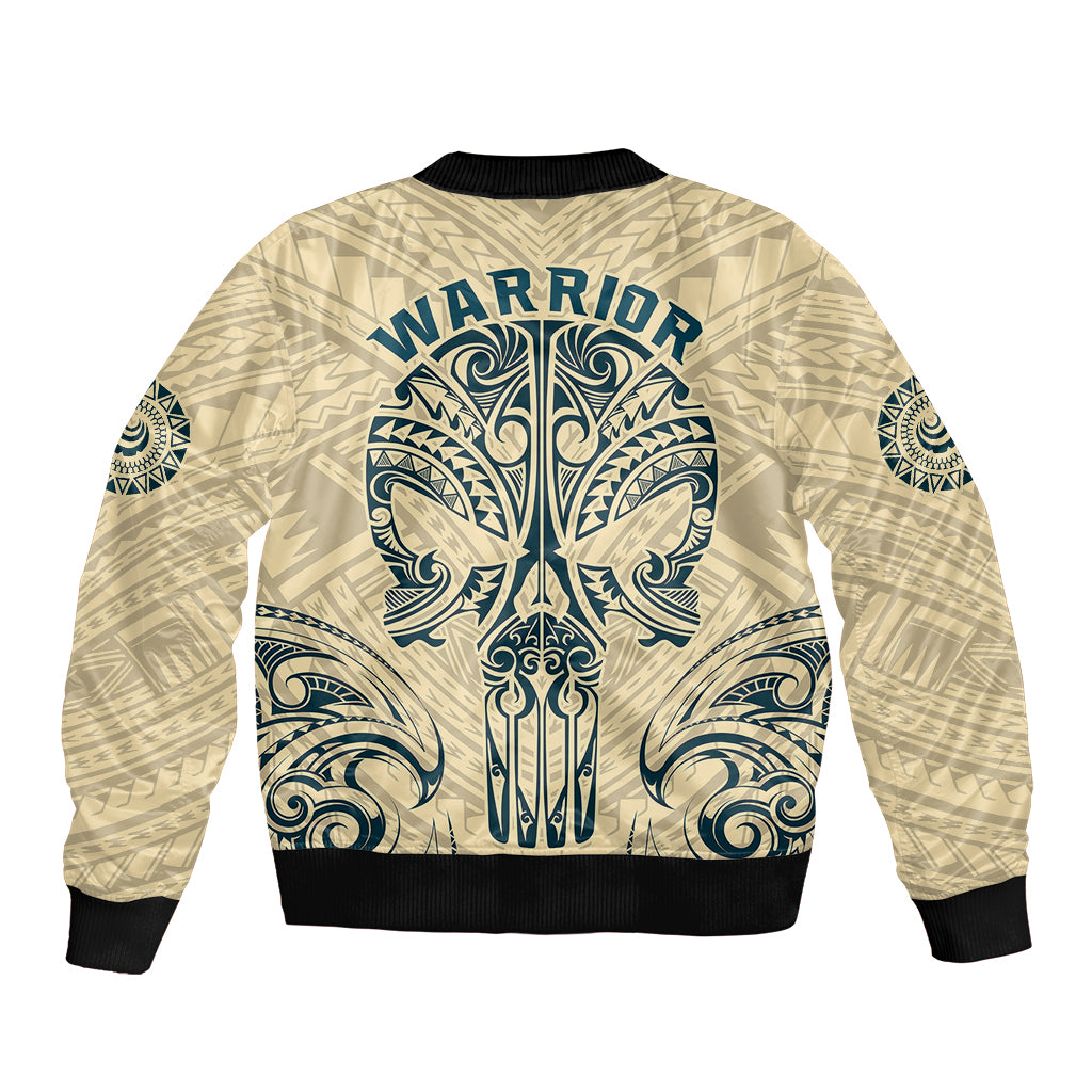 Polynesian Sleeve Zip Bomber Jacket Warrior Skull with Tribal Patterns Tattoo Design TS04 - Polynesian Pride