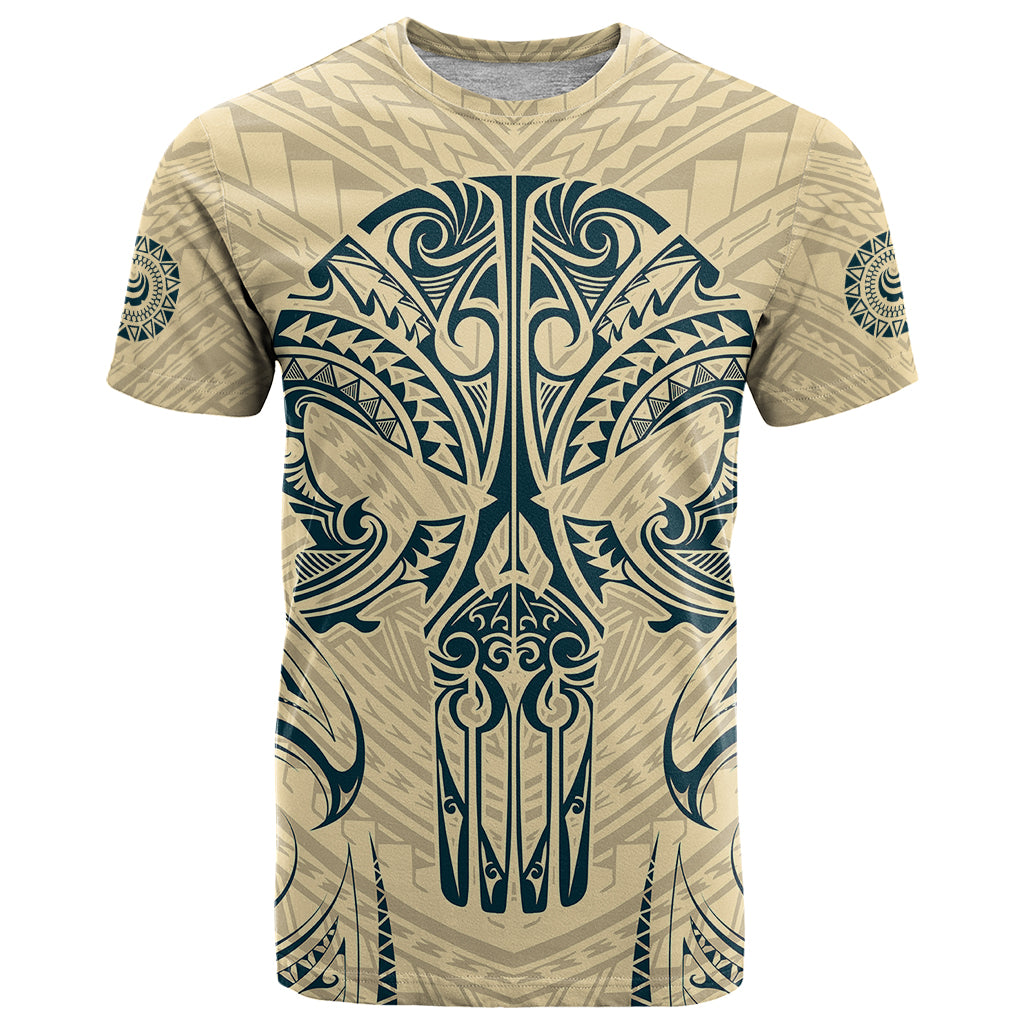 Polynesian T Shirt Warrior Skull with Tribal Patterns Tattoo Design TS04 Yellow - Polynesian Pride