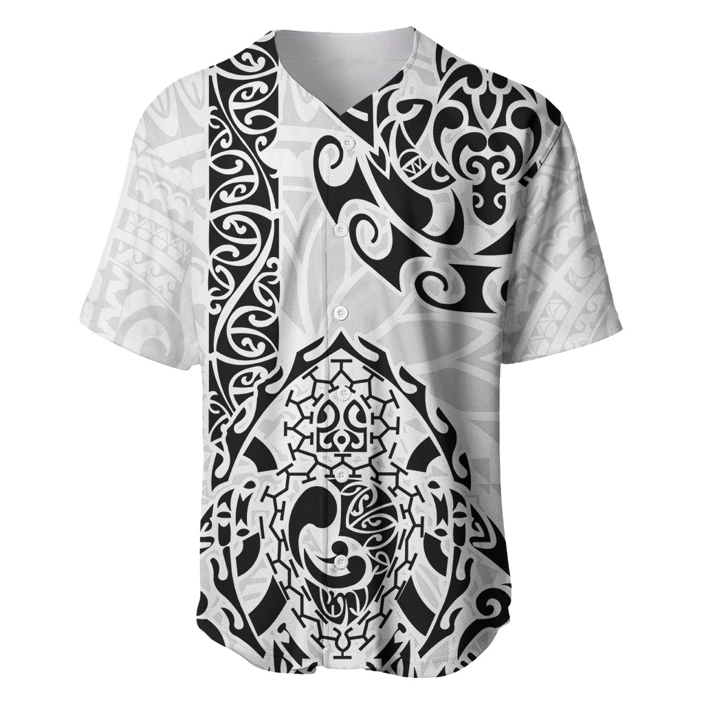 Hawaii Baseball Jersey with Polynesian Turtle TS04 Black White - Polynesian Pride